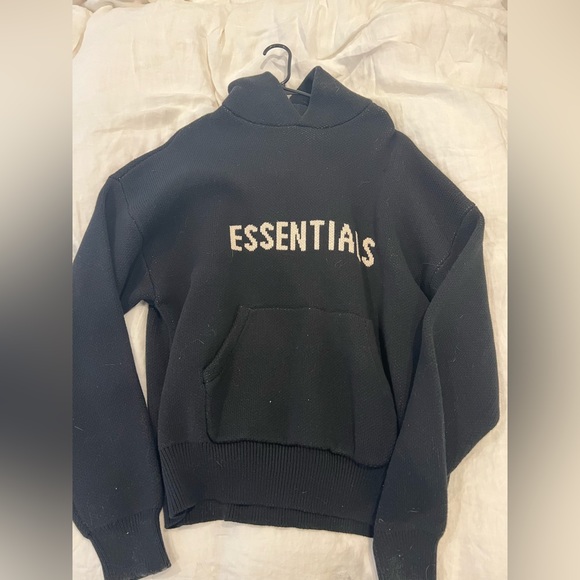 Fog Essentials Knit Hoodie Black Essentials Grey Knit Logo Hoodie Fear Of  God Essentials Knit